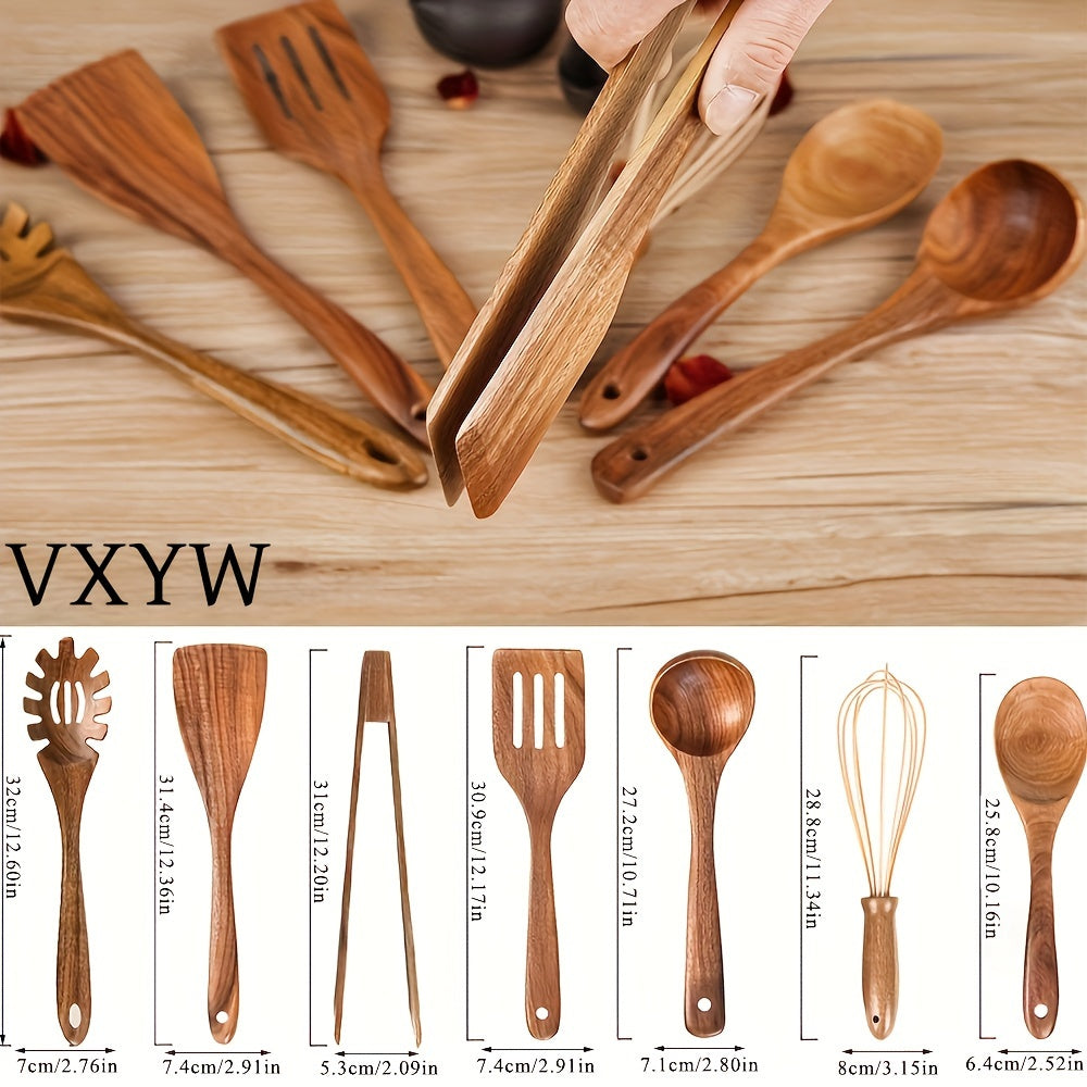 7pcs/set, Ensemble d'ustensiles en bois, Cuillères en bois pour la cuisine,