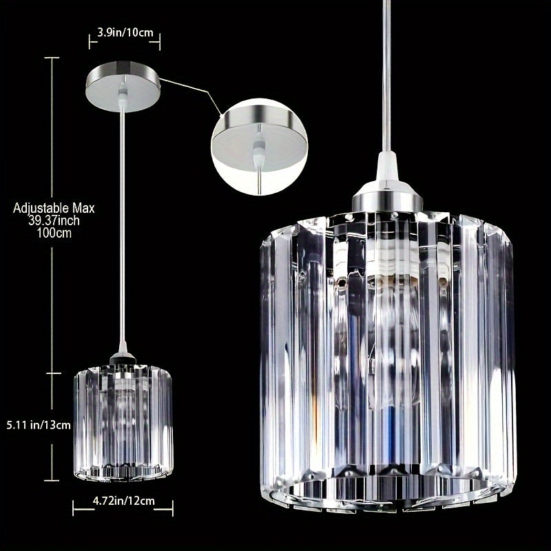 1pc Lustre Mini en Cristal à Hauteur Réglable - Métal, Finition Chromée,