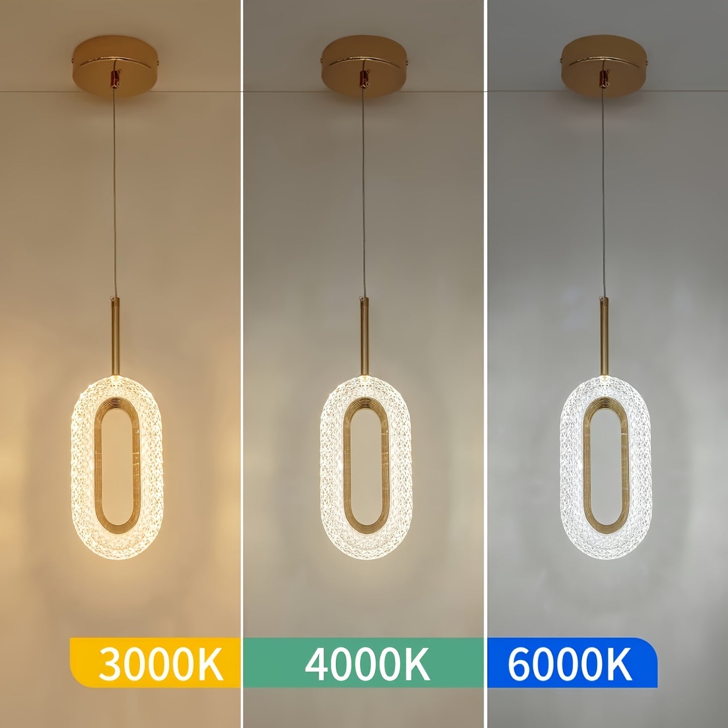 Modern Golden Mini Pendant Chandelier with Acrylic Shade, LED Tri-Color Dimmable Ceiling Fixture for Kitchen Island, Dining Room, Bedroom - Adjustable Hanging Lamp, Hardwired, 85V-265V, perfect for Christmas gifts, holiday of