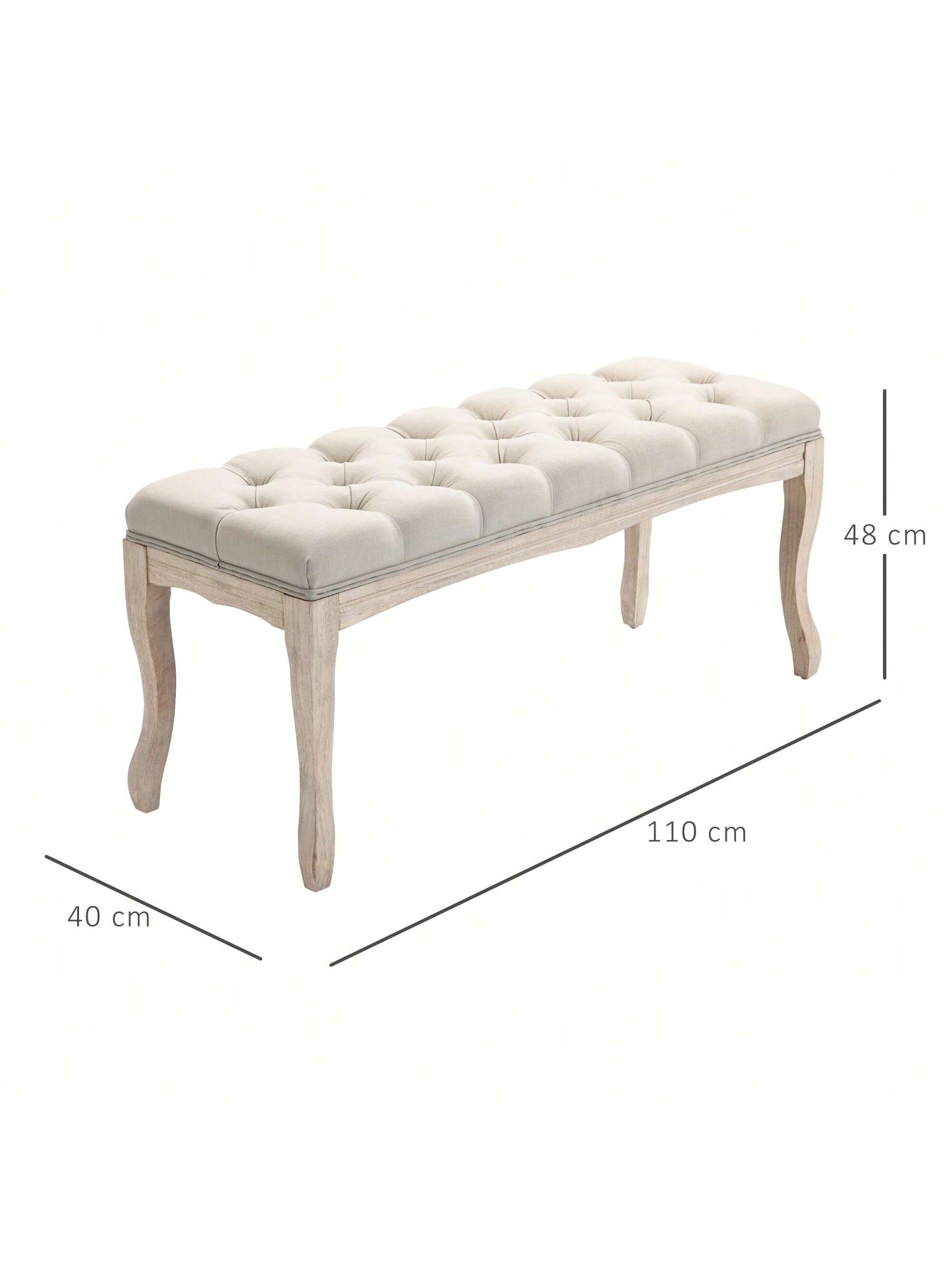 HOMCOM Banc Banquette capitonnée Style Classique 110 cm Bout de lit Rembourrée en lin piètement Bois hévéa sculpté Lin Beige