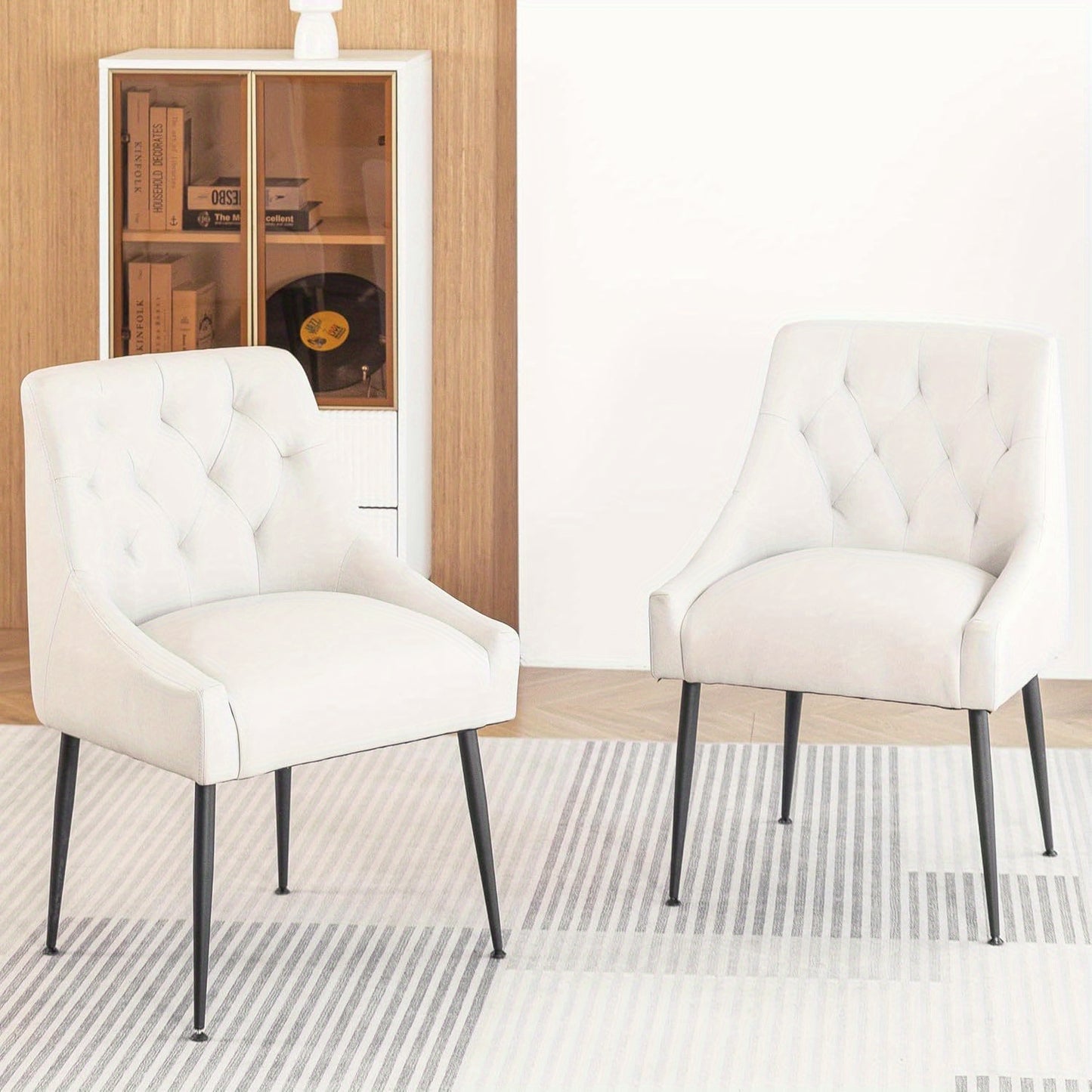 Ensemble de 2 chaises de salle à manger modernes DYHOME, chaises de salle à manger de cuisine du milieu du siècle avec coussins de 13.0 cm et pieds en métal, chaises de salle à manger rembourrées avec tige de traction arrière pour cuisine, salon (beige)