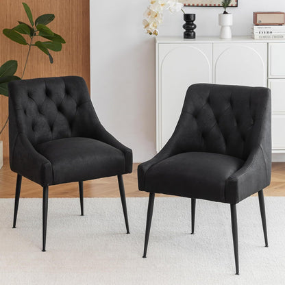 Ensemble de 2 chaises de salle à manger modernes DYHOME, chaises de salle à manger de cuisine du milieu du siècle avec coussins de 13.0 cm et pieds en métal, chaises de salle à manger rembourrées avec barre de traction arrière pour cuisine, salon (noir)