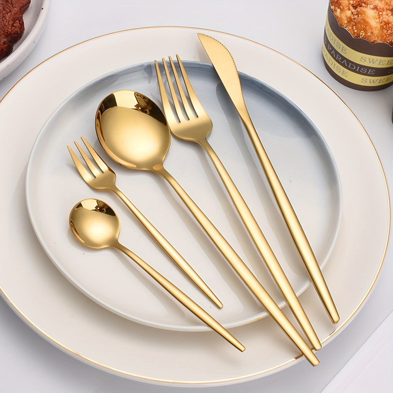 Golden Stainless Steel Dinnerware Set, Elegant 304 Stainless Steel Cutlery Set for Home, Kitchen, Restaurant, Wedding - Durable and Modern Tableware Series