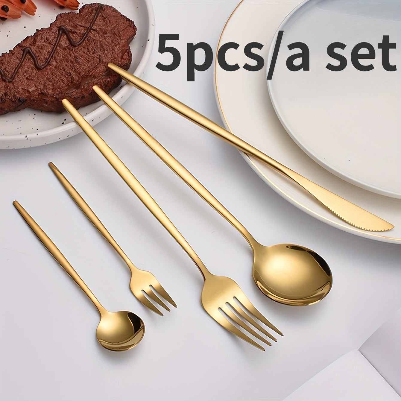 Golden Stainless Steel Dinnerware Set, Elegant 304 Stainless Steel Cutlery Set for Home, Kitchen, Restaurant, Wedding - Durable and Modern Tableware Series