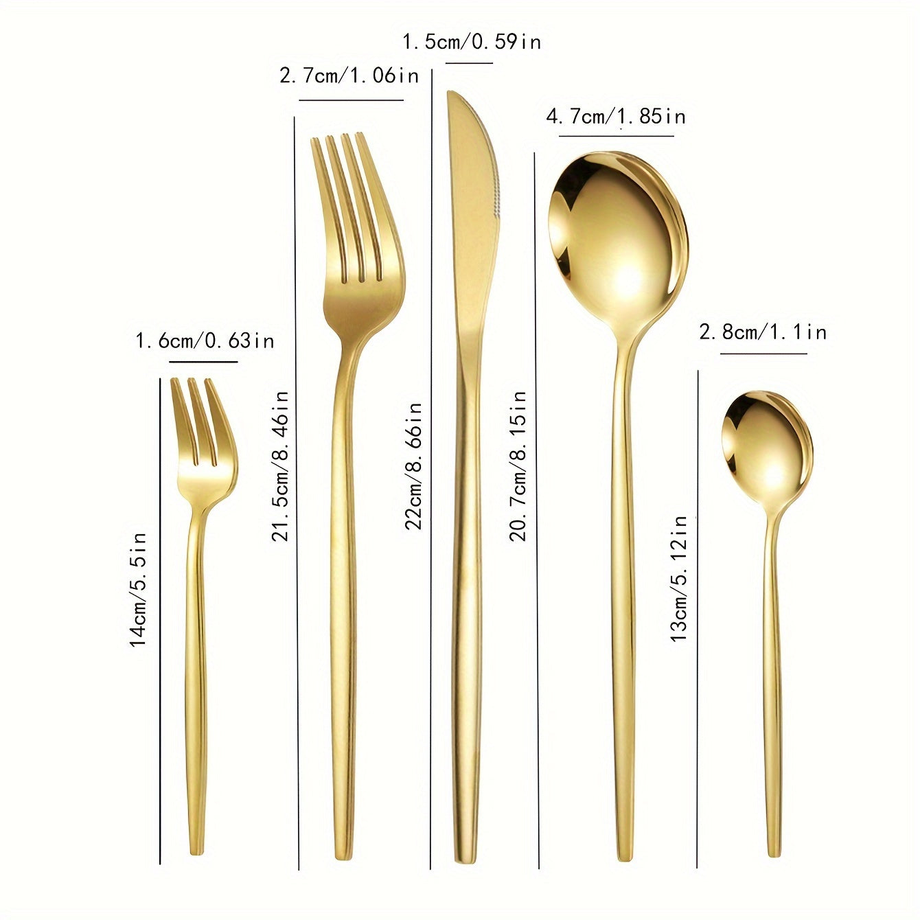 Golden Stainless Steel Dinnerware Set, Elegant 304 Stainless Steel Cutlery Set for Home, Kitchen, Restaurant, Wedding - Durable and Modern Tableware Series