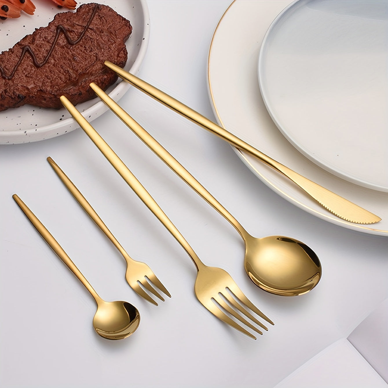 Golden Stainless Steel Dinnerware Set, Elegant 304 Stainless Steel Cutlery Set for Home, Kitchen, Restaurant, Wedding - Durable and Modern Tableware Series