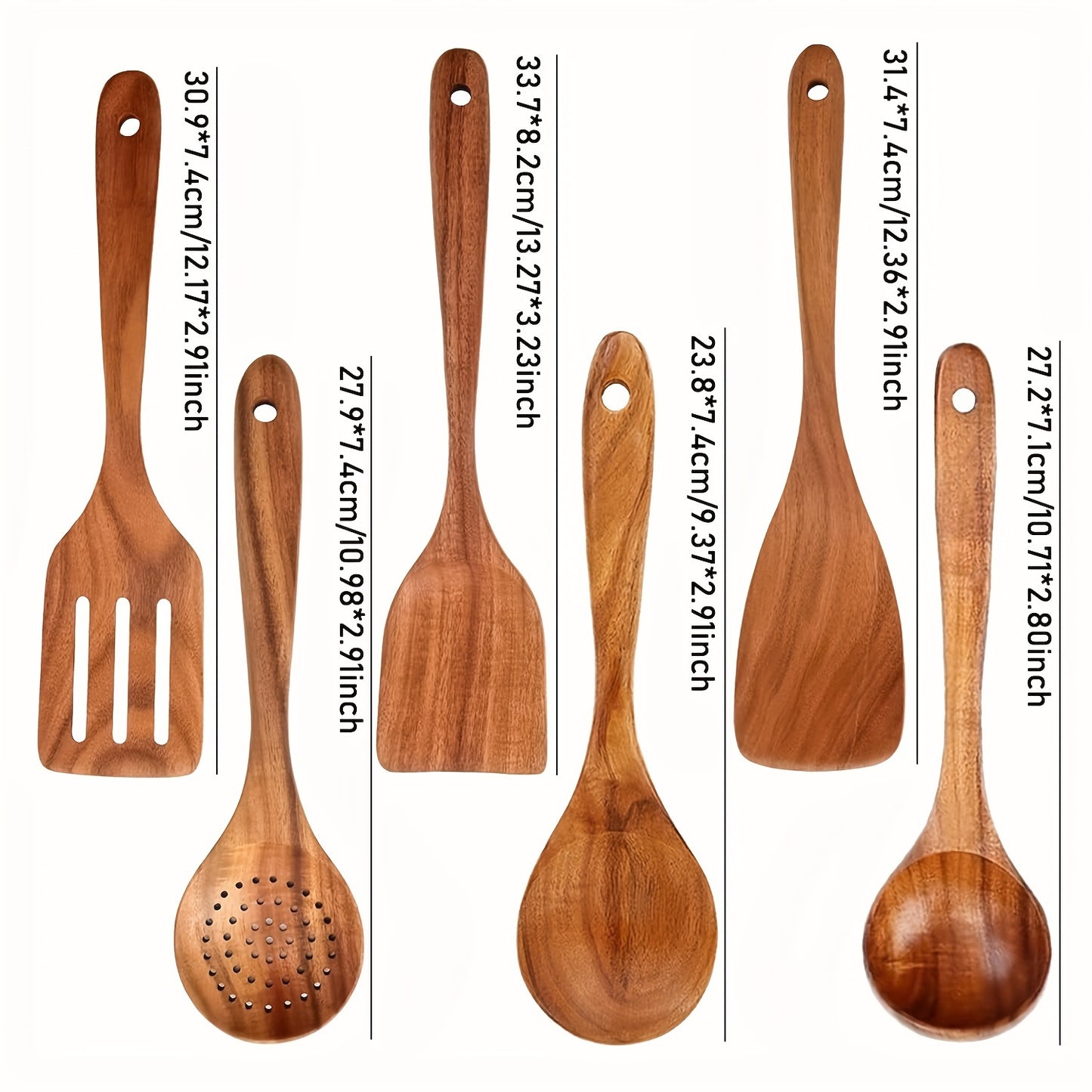 Ensemble de 6 Ustensiles de Cuisine en Bois - Cuillères et Spatules de Cuisine Antiadhésives, Essentiels pour la Maison et le Restaurant