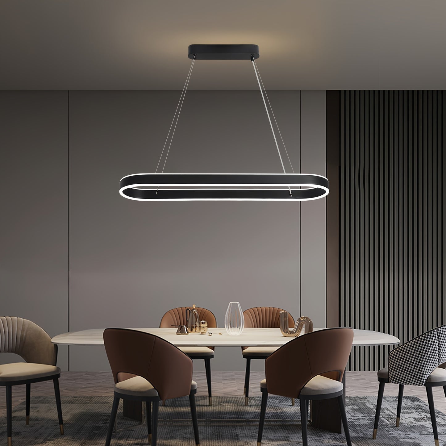 LYOOWNG Modern Oval LED Pendant Light, Metal Ceiling Mount, Adjustable Height, No Flicker, for Dining Room, Kitchen, Office, Bar, Cafe, Commercial Lighting, 110V/220V, perfect for Christmas gifts, holiday office, bedroom, hot