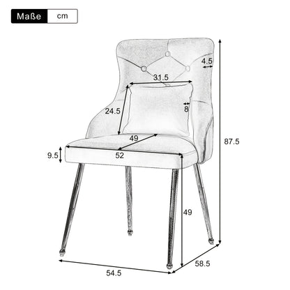 Ensemble de 2 Chaises de Salle à Manger en Velours Rose Moderne avec Motif de Boutons - Fauteuils Rembourrés avec Pieds en Métal, Coussin Lombaire Inclus pour Salon & Chambre