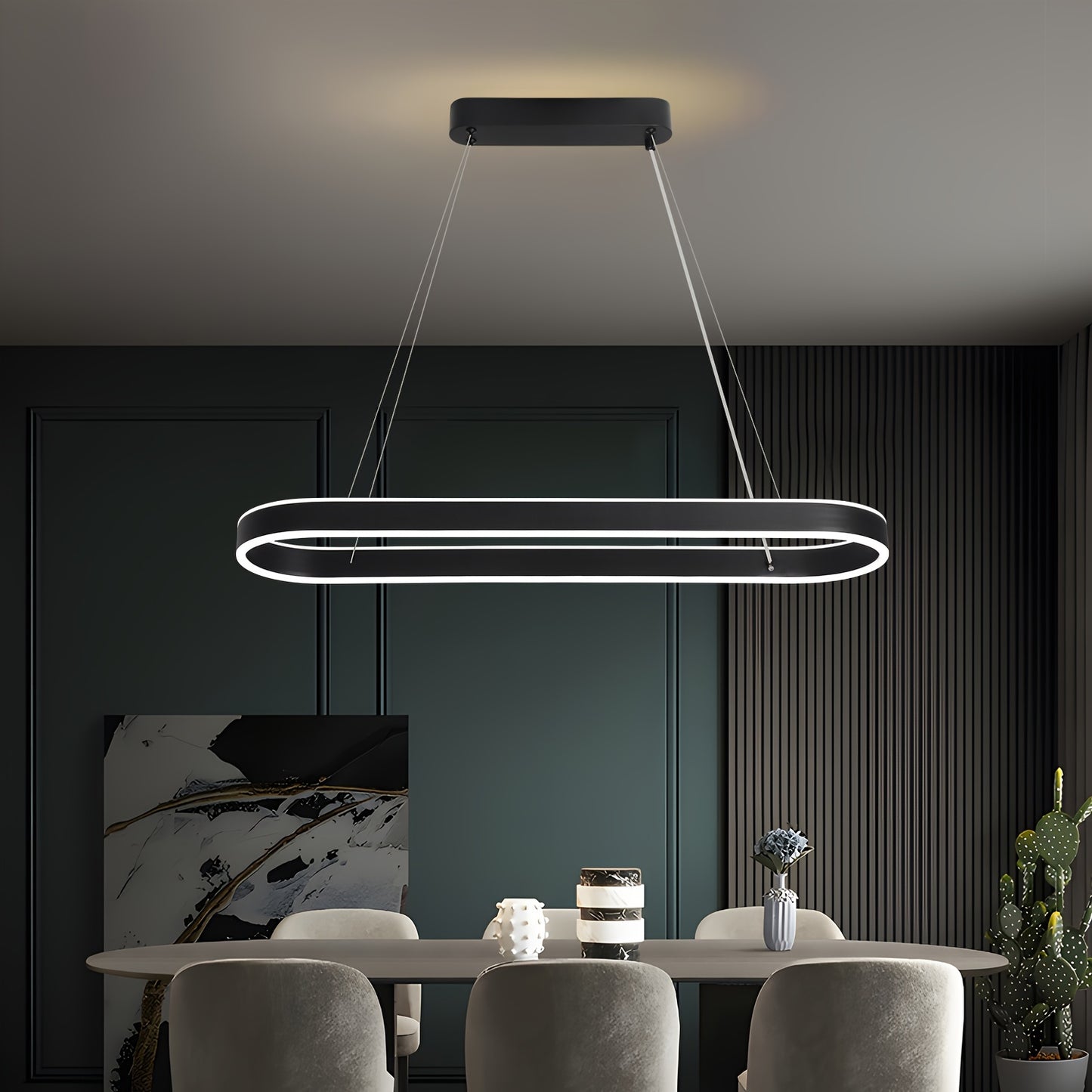 LYOOWNG Modern Oval LED Pendant Light, Metal Ceiling Mount, Adjustable Height, No Flicker, for Dining Room, Kitchen, Office, Bar, Cafe, Commercial Lighting, 110V/220V, perfect for Christmas gifts, holiday office, bedroom, hot