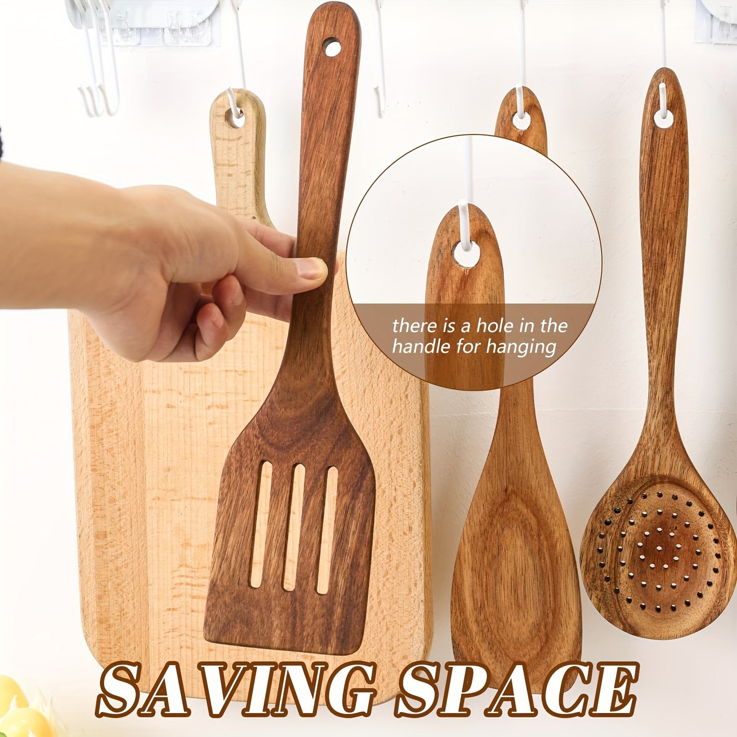 9pcs/Set, Ensemble d'ustensiles en bois, Cuillères en bois pour la cuisine