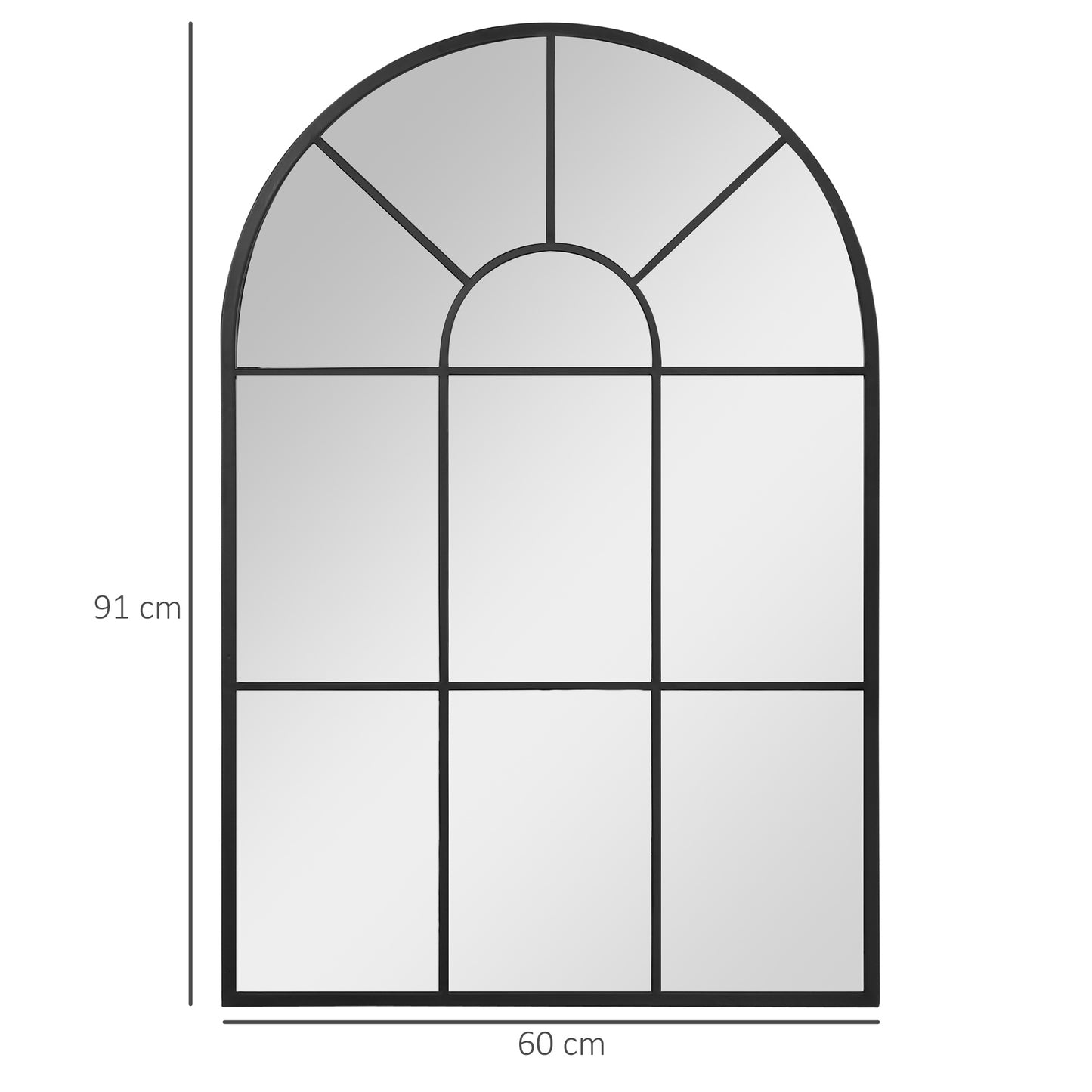 HOMCOM Miroir mural en métal cadre noir en forme de voûtée style industriel 91 x 60 cm décoration pour entrée ,chambre à coucher, salon