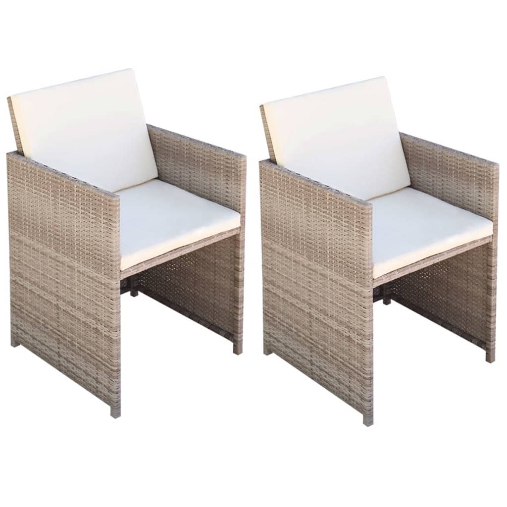 Chaises de jardin lot de 2 avec coussins Résine tressée Beige