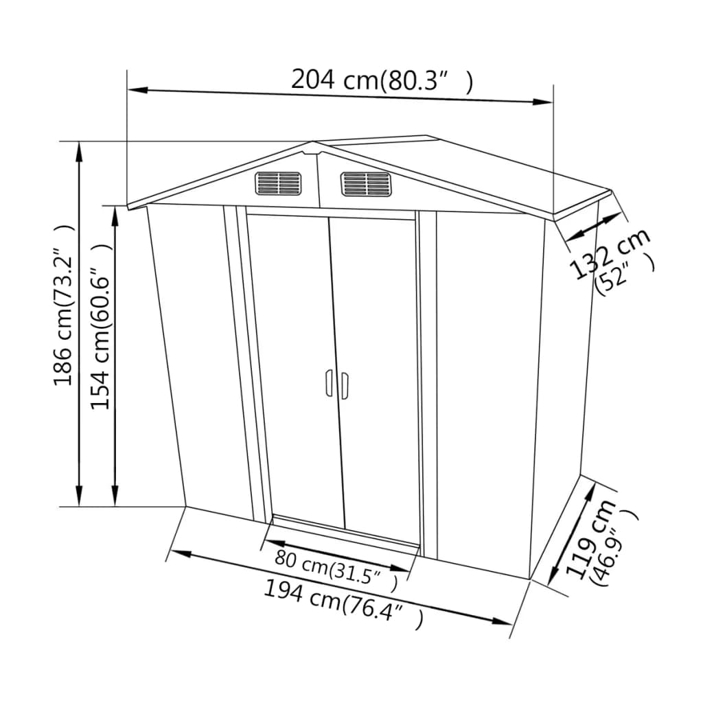 Abri de stockage pour jardin Métal Gris 204 x 132 x 186 cm