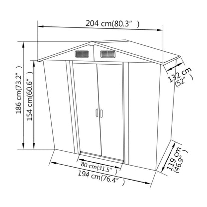 Abri de stockage pour jardin Métal Gris 204 x 132 x 186 cm