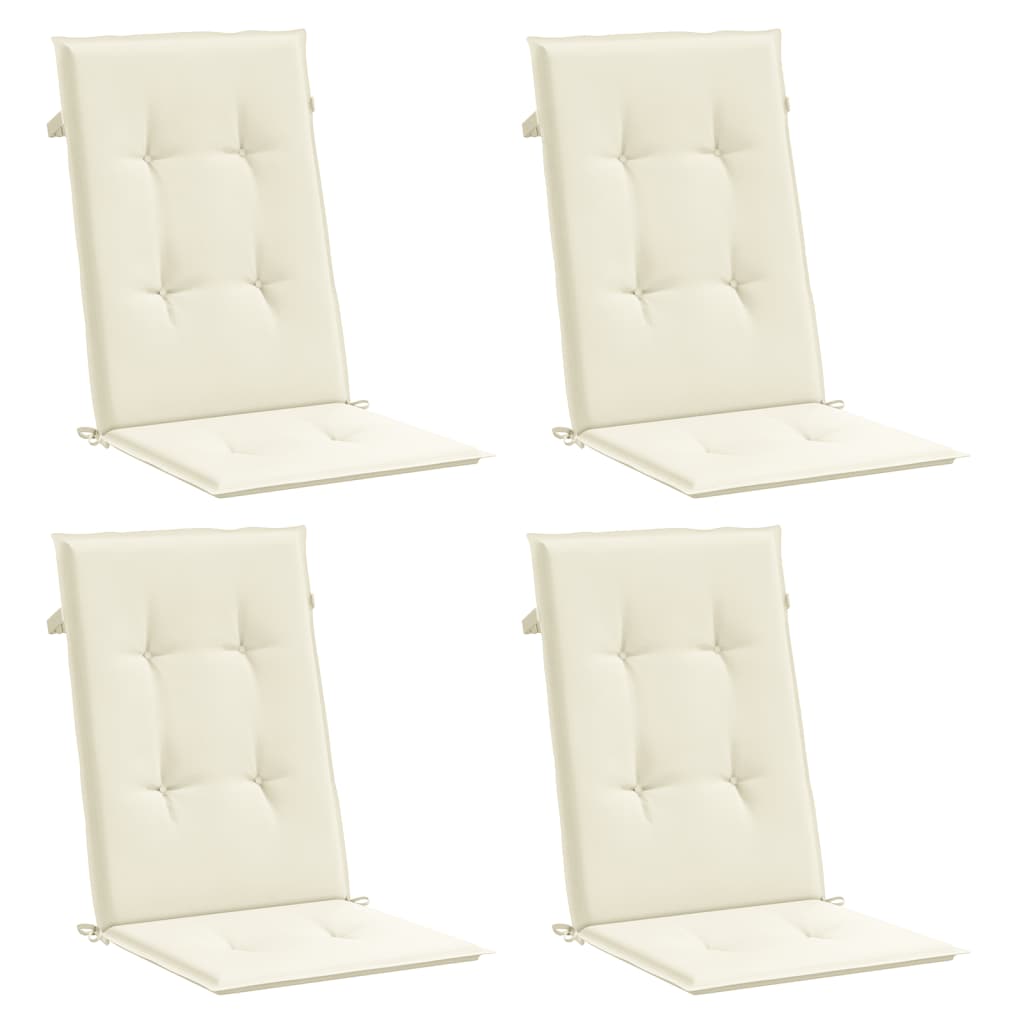 Coussins de chaise de jardin dossier haut lot de 4 crème tissu