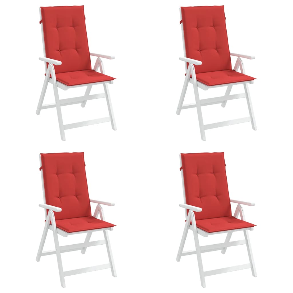 Coussins de chaise de jardin dossier haut lot de 4 rouge tissu