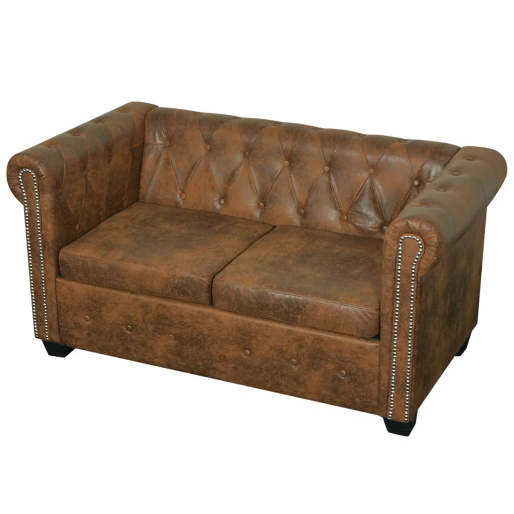 Canapé Chesterfield 2 places cuir artificiel marron