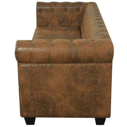 Canapé Chesterfield 3 places cuir artificiel marron