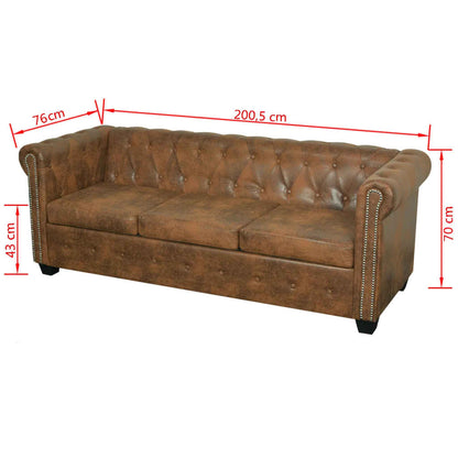 Canapé Chesterfield 3 places cuir artificiel marron