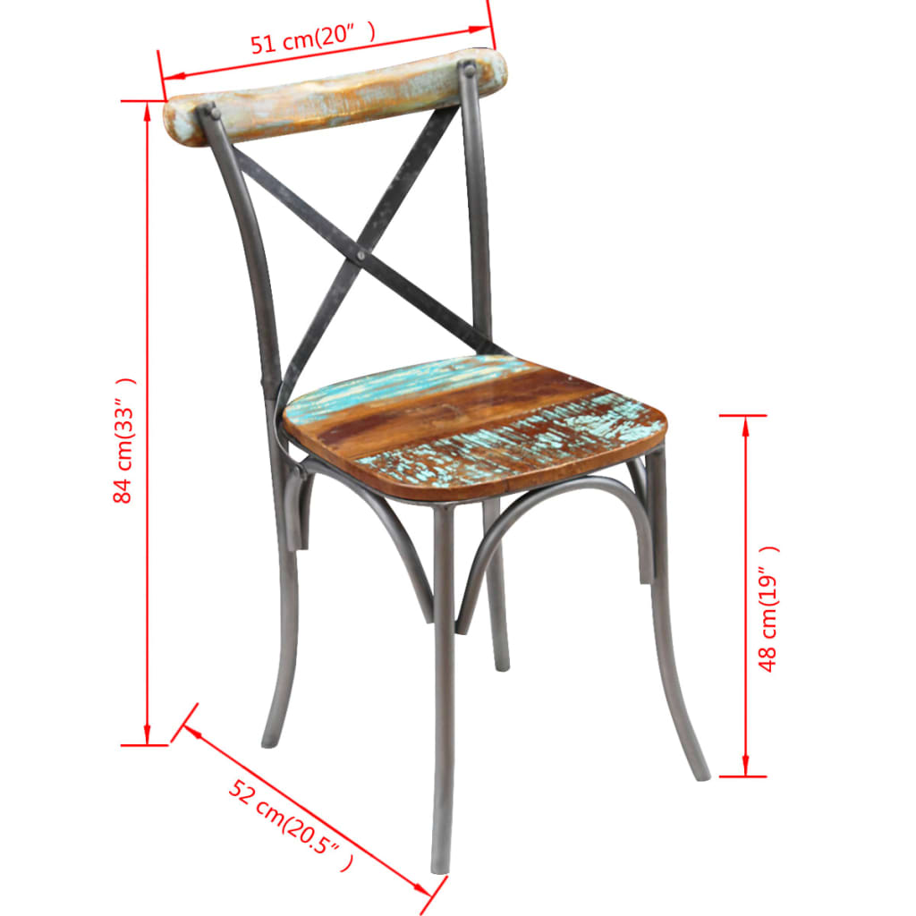 Chaises à manger lot de 2 bois de récupération solide