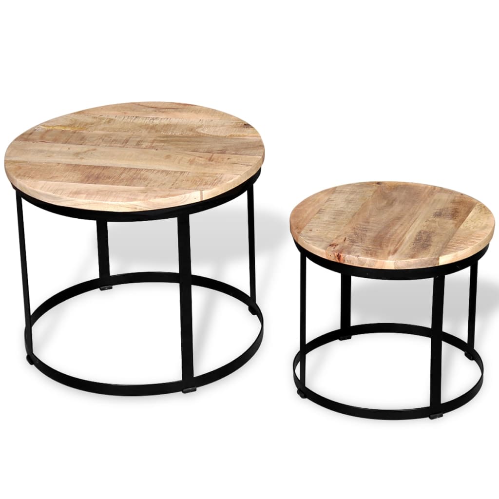 Table basse 2 pcs Bois de manguier brut Rond 40/50 cm