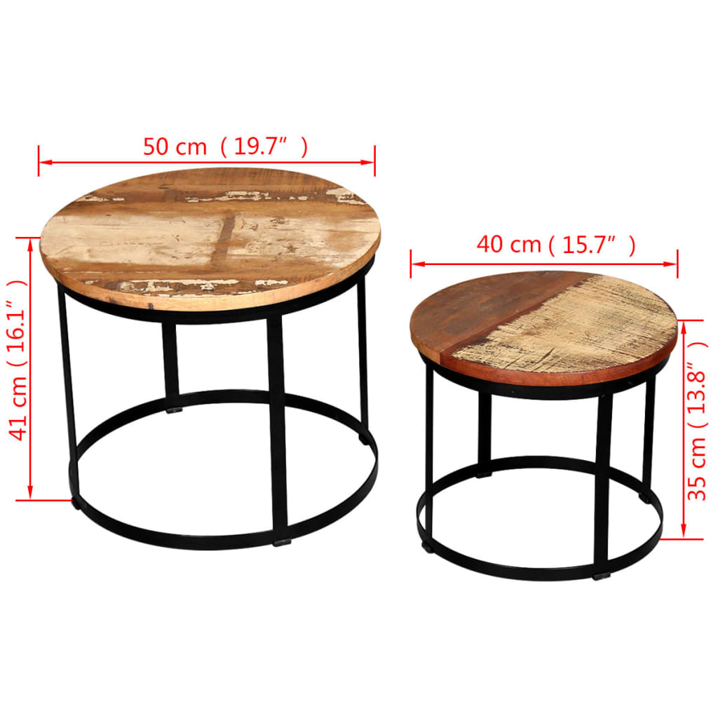 Table basse 2 pcs Bois récupéré massif Rond 40 cm / 50 cm