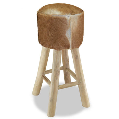 Tabouret de bar Cuir véritable et bois de teck solide