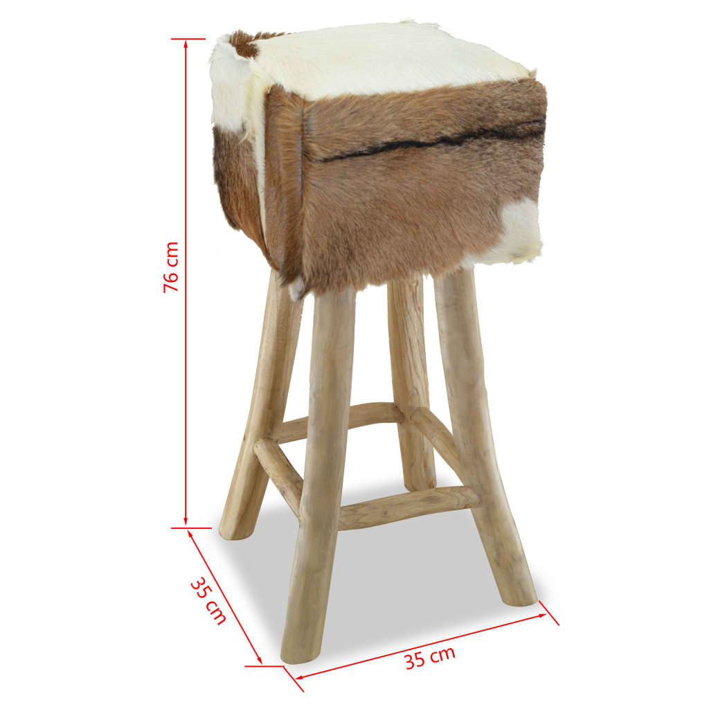 Tabouret de bar Cuir véritable et bois de teck solide