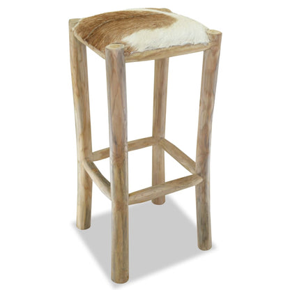 Tabouret de bar Cuir véritable et bois de teck solide