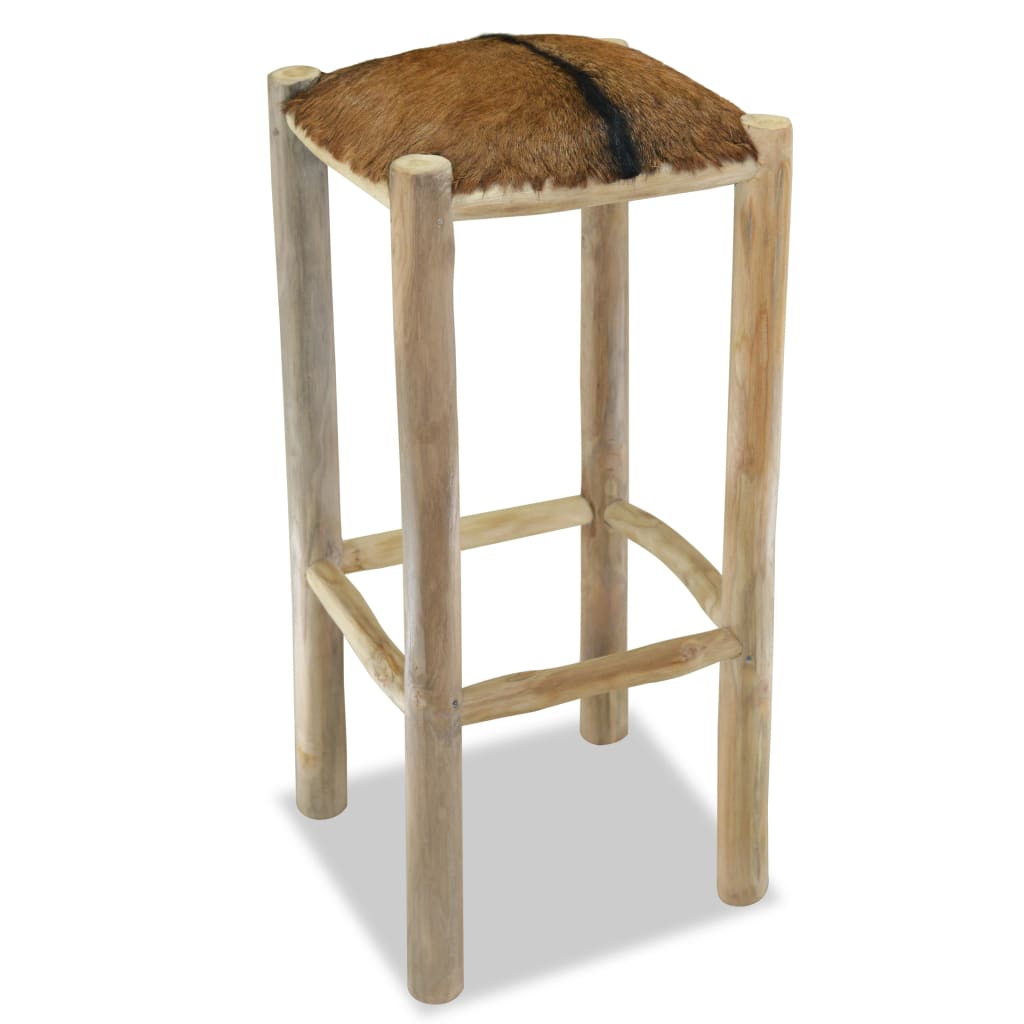 Tabouret de bar Cuir véritable et bois de teck solide