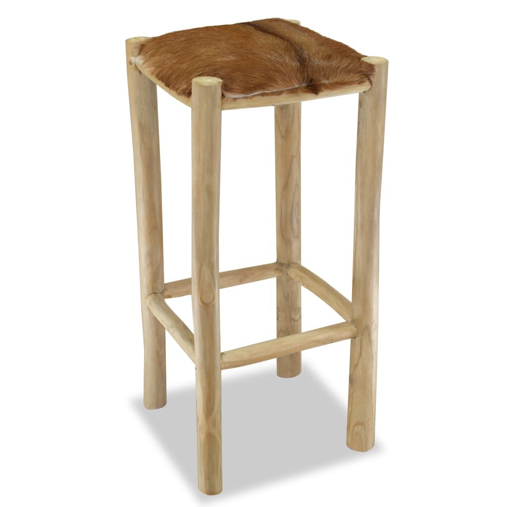 Tabouret de bar Cuir véritable et bois de teck solide