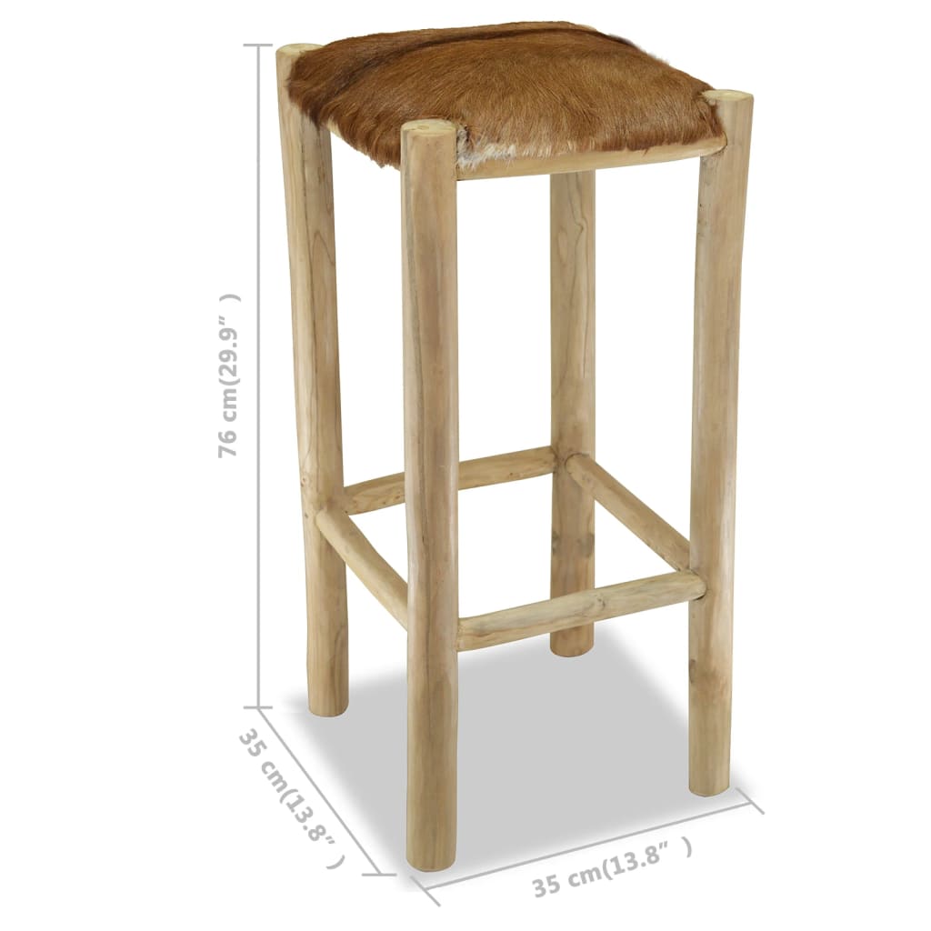 Tabouret de bar Cuir véritable et bois de teck solide