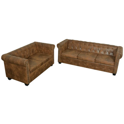 Ensemble de canapé Chesterfield à 2 et 3 places marron