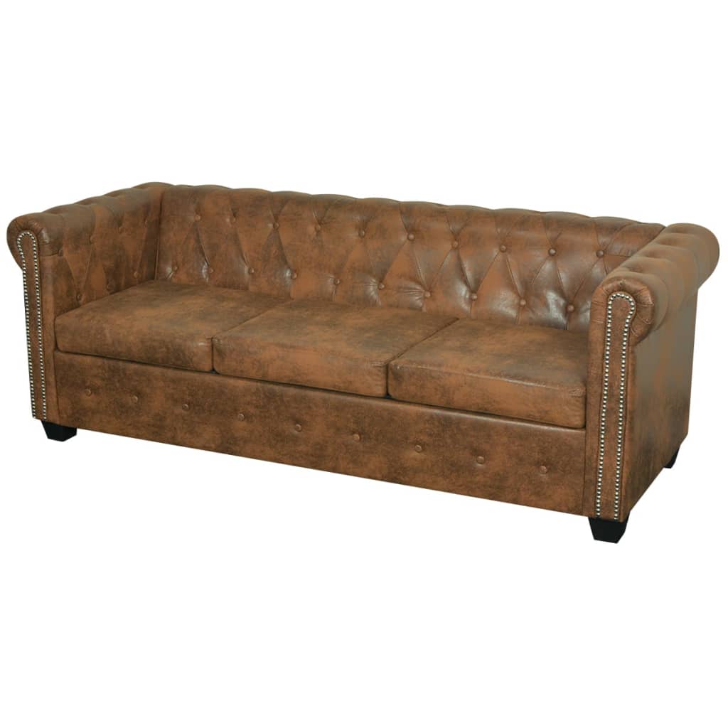 Ensemble de canapé Chesterfield à 2 et 3 places marron