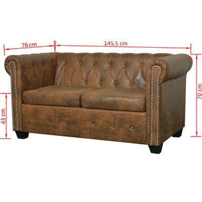 Ensemble de canapé Chesterfield à 2 et 3 places marron