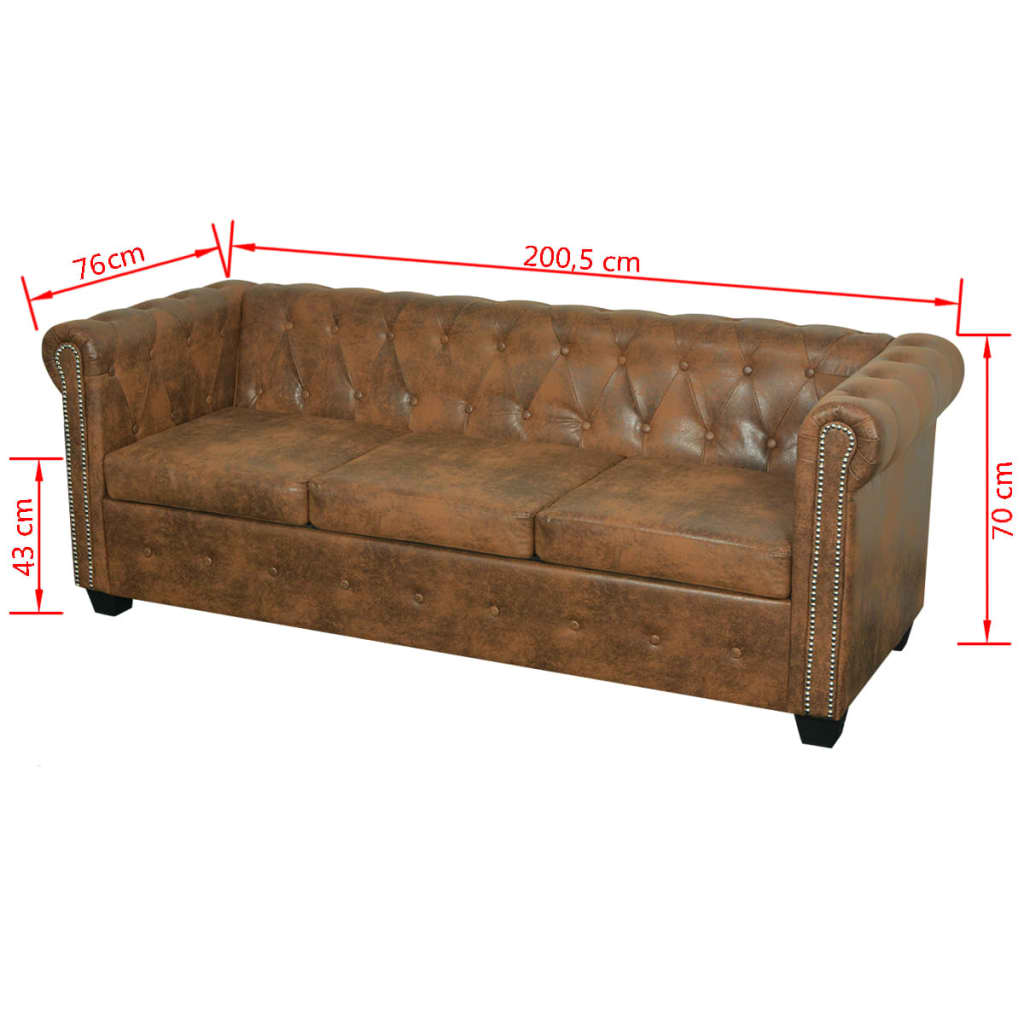 Ensemble de canapé Chesterfield à 2 et 3 places marron