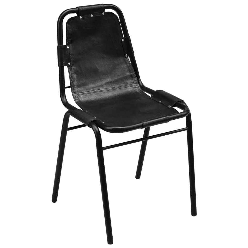 Chaises à manger lot de 4 noir cuir véritable