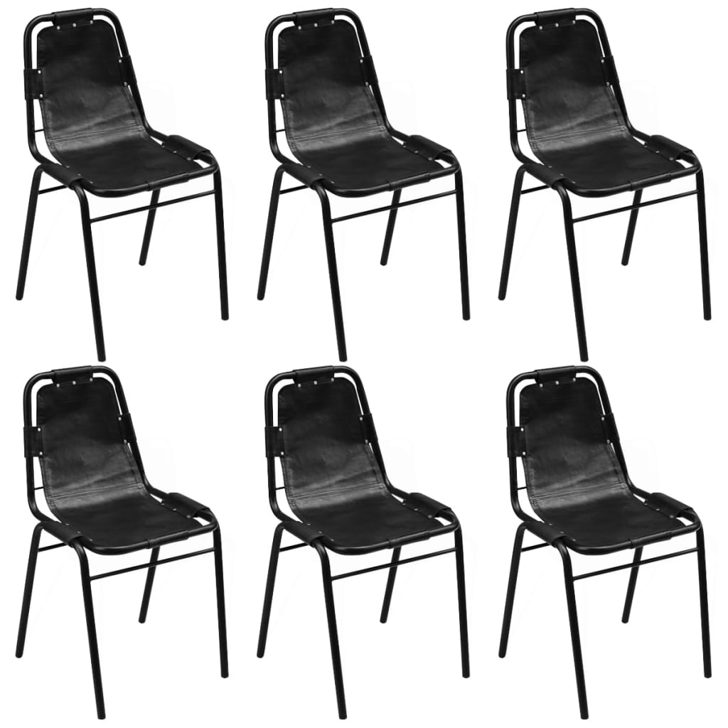 Chaises à manger lot de 6 noir cuir véritable