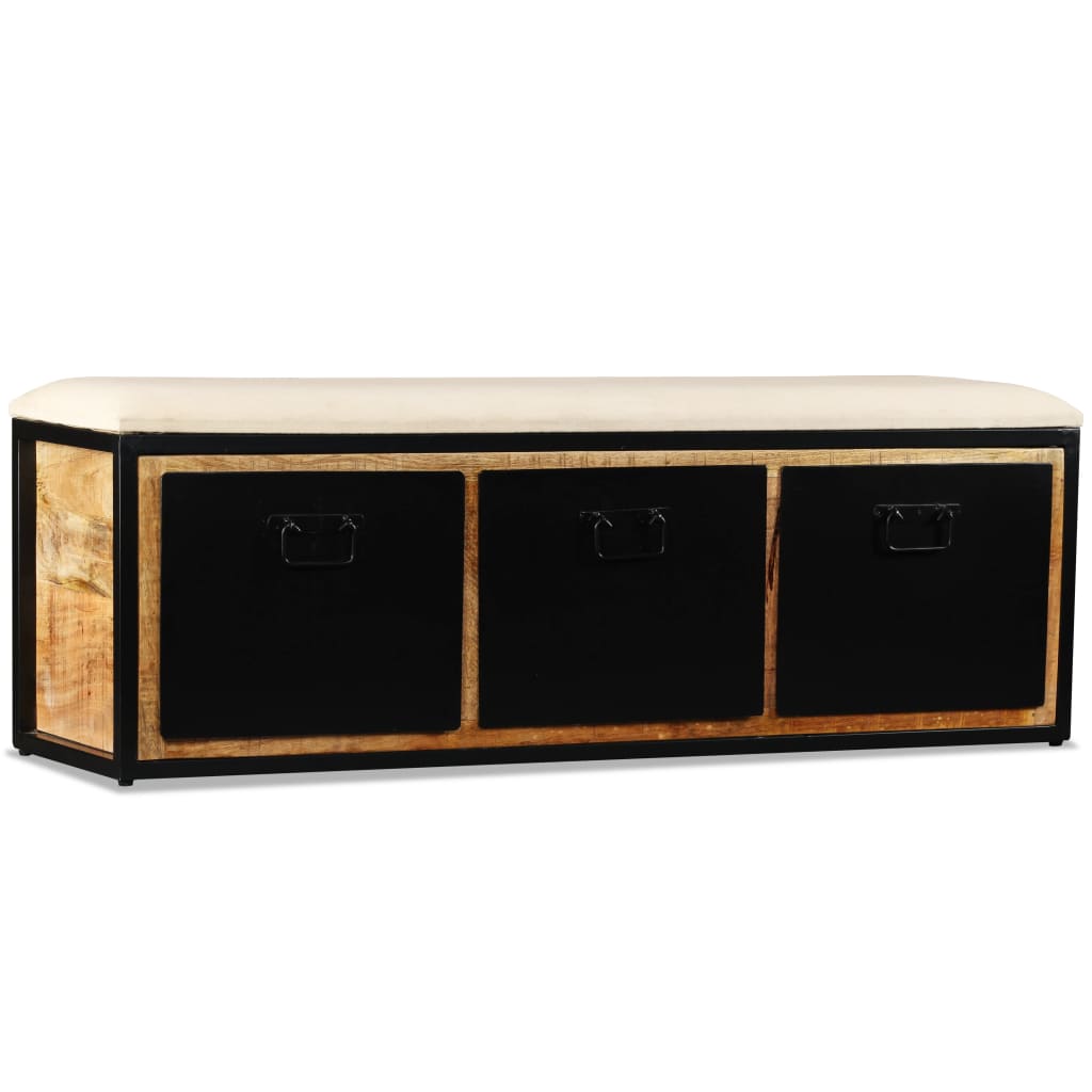 Banc de rangement avec 3 tiroirs Bois de manguier 120x30x40 cm