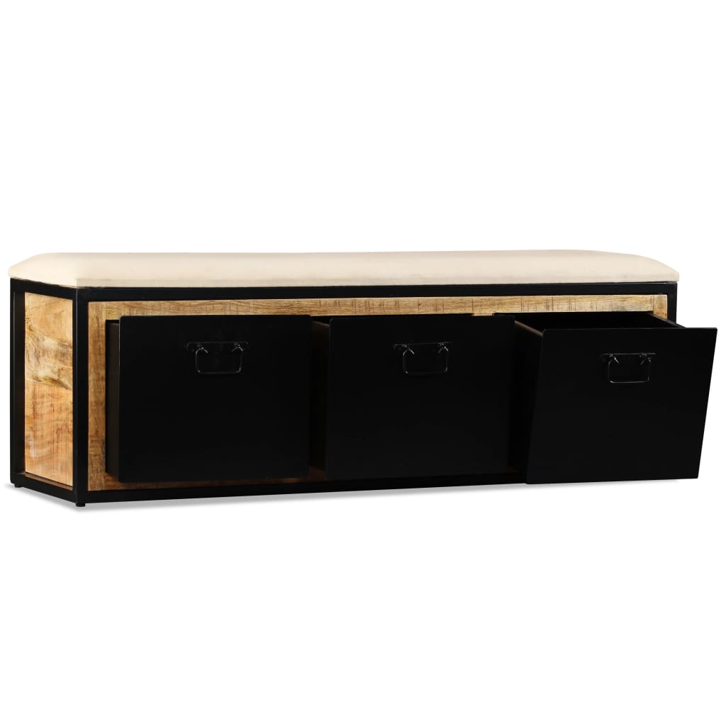 Banc de rangement avec 3 tiroirs Bois de manguier 120x30x40 cm