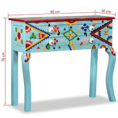 Table console Bois de manguier massif Bleu peint à la main