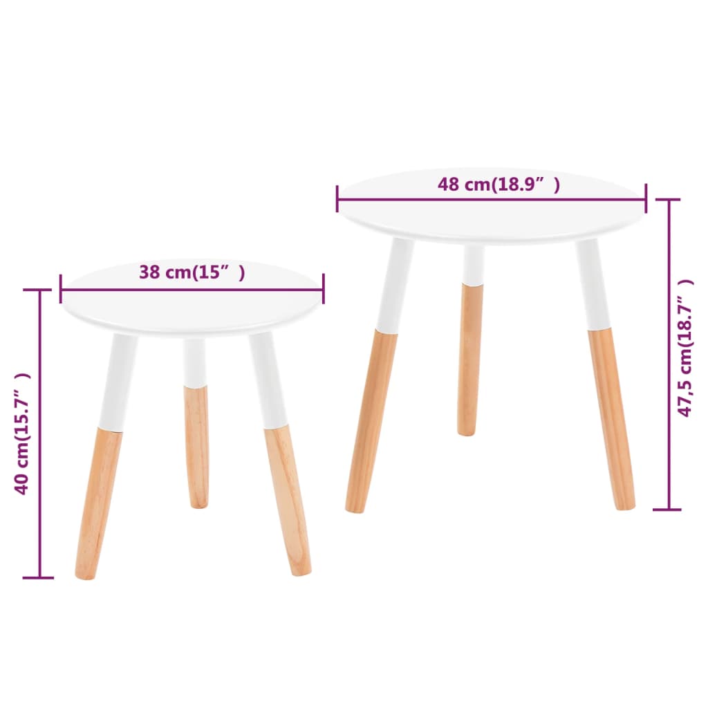 Ensemble de tables d'appoint 2 pcs Bois de pin massif Blanc