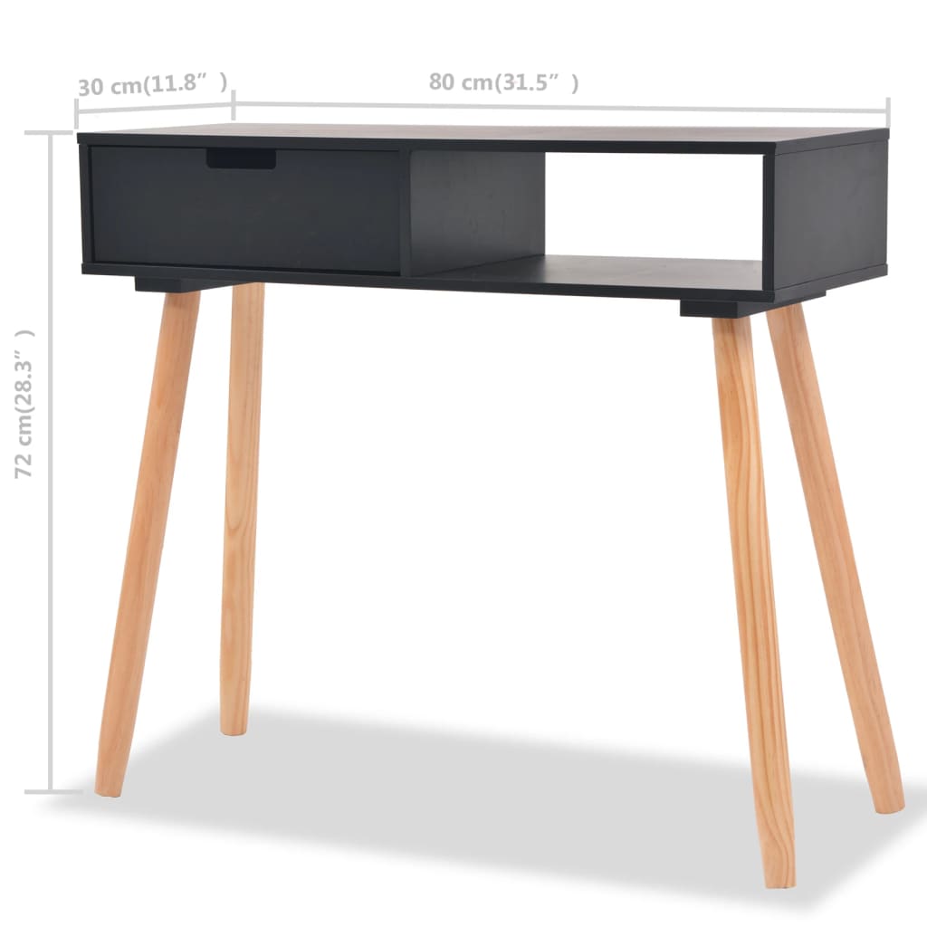 Table console Bois de pin massif 80 x 30 x 72 cm Noir