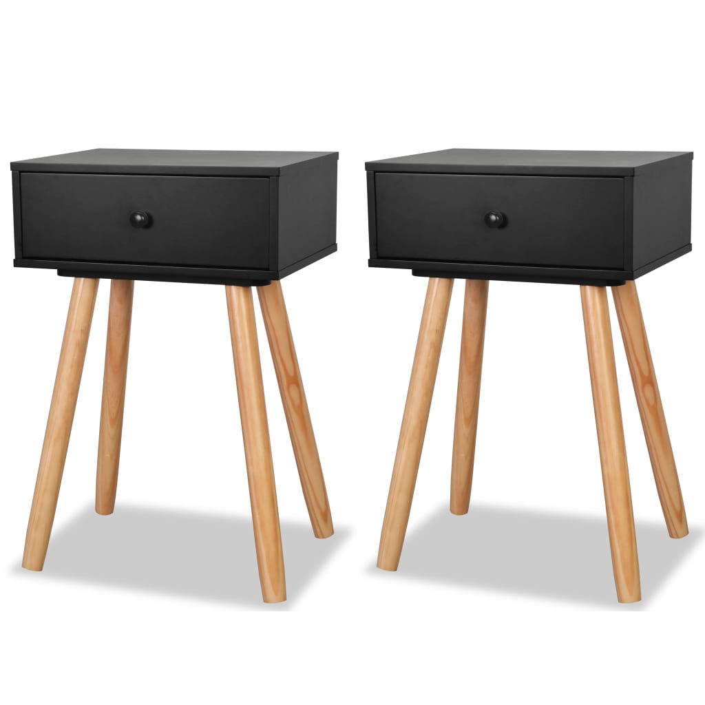 Table de chevet 2 pcs Bois de pin massif 40 x 30 x 61 cm Noir