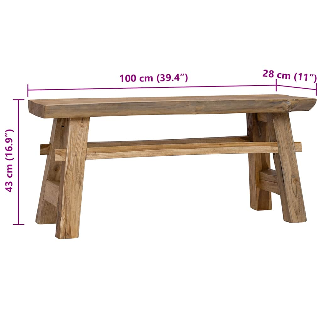 Banc bois de récupération mélangé et teck massif 100x28x43 cm