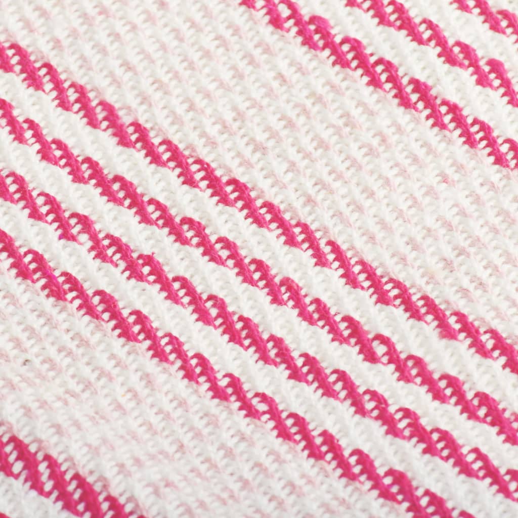 Couverture coton à rayures 220x250 cm Rose et Blanc