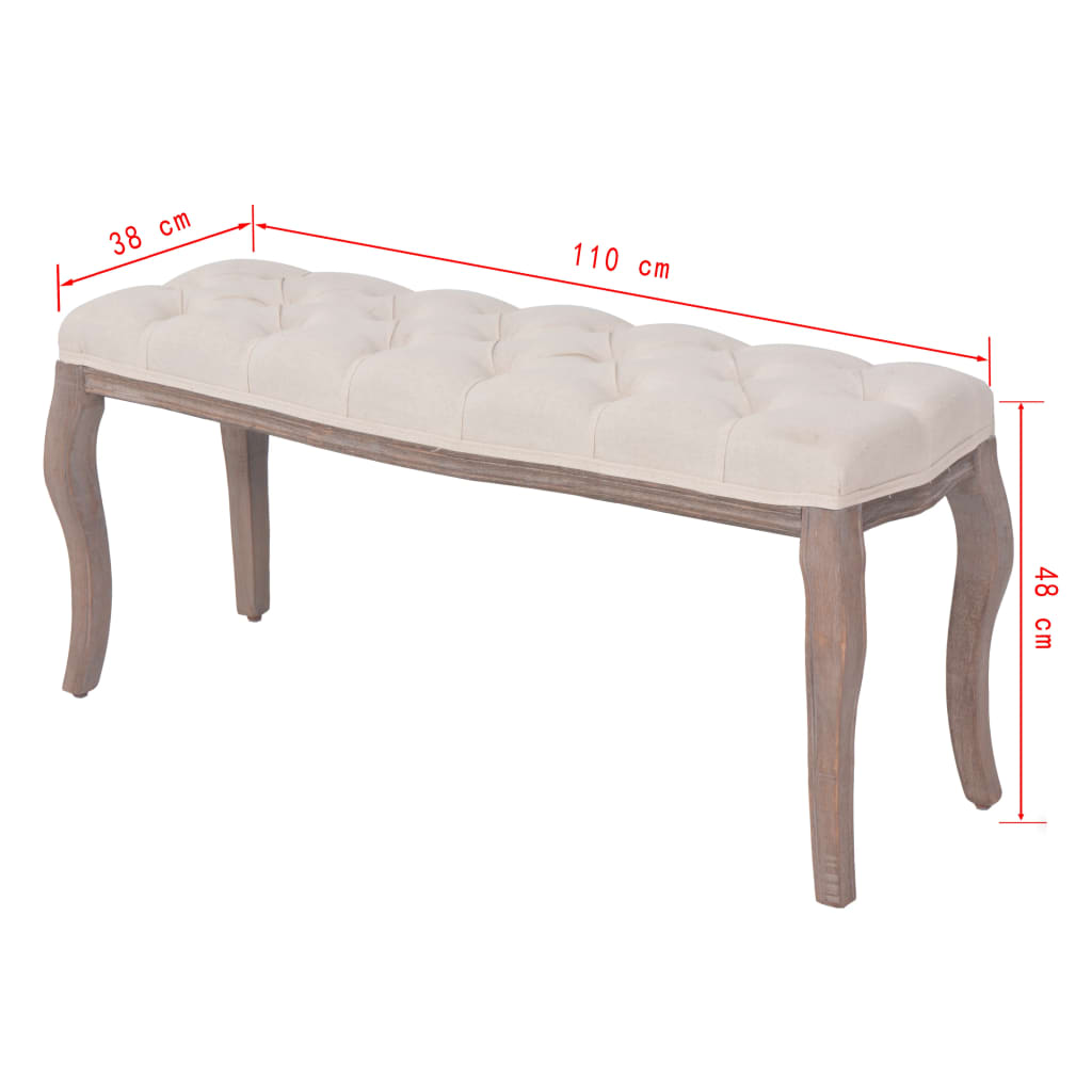 Banc Lin Bois massif 110 x 38 x 48 cm Blanc crème