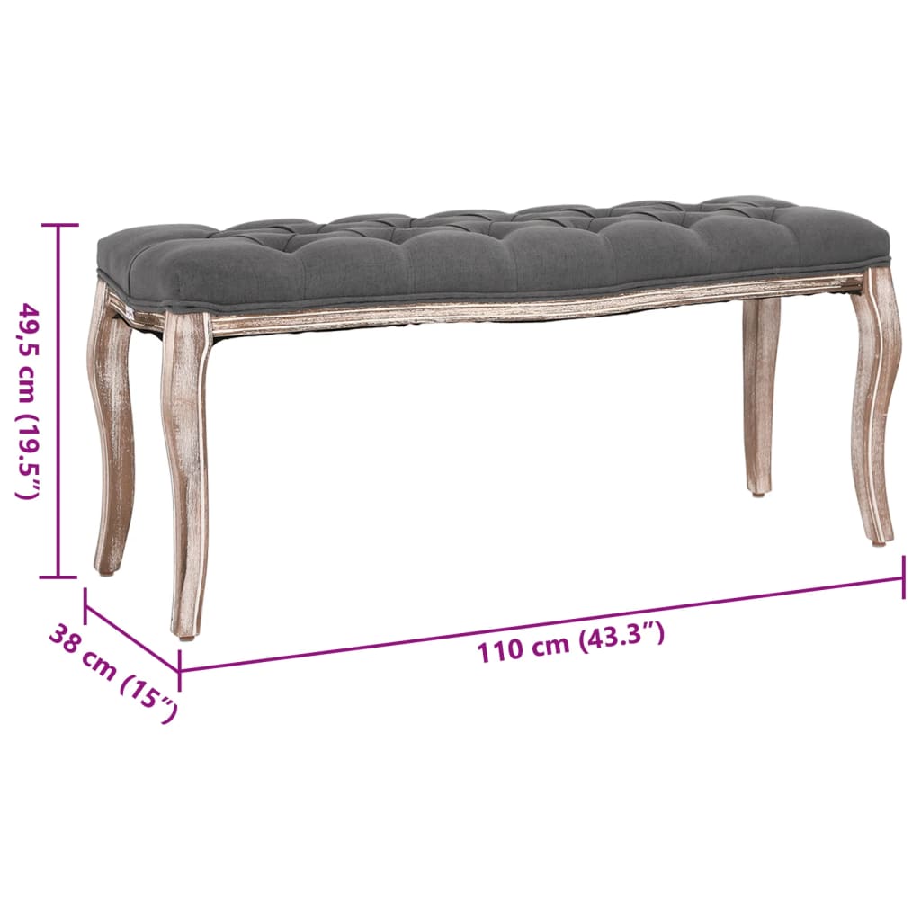 Banc Lin Bois solide 110x38x48 cm Gris foncé