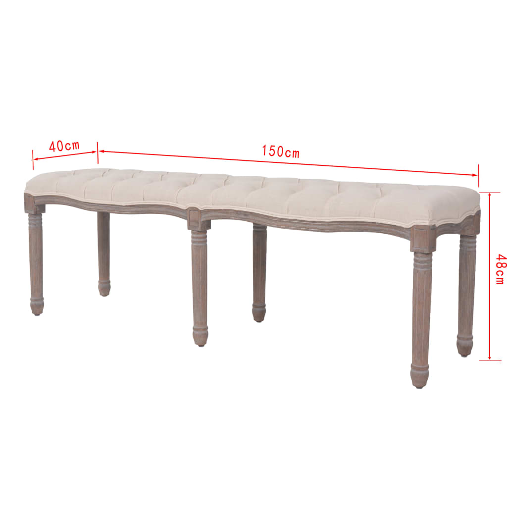 Banc Lin Bois massif 150 x 40 x 48 cm Blanc crème